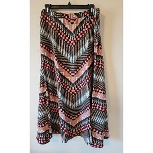 Bob Mackie Skirt Women M Pink Pull on Elastic Waist Pockets Chevron Artsy Midi